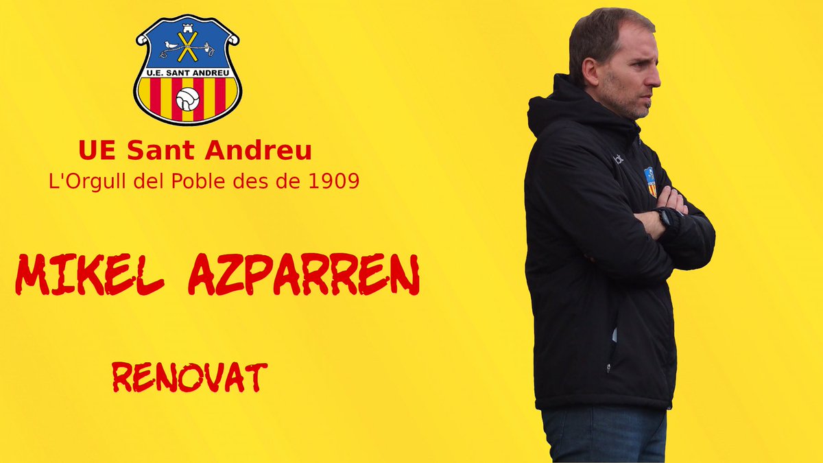 RENOVACIÓ ✅ Mikel Azparren i Xavi Jiménez signen per un any més al capdavant del Sant Andreu 😃 Compliran la 4️⃣ temporada al capdavant del projecte esportiu quadribarrat #Azparren2020 ❤️💛