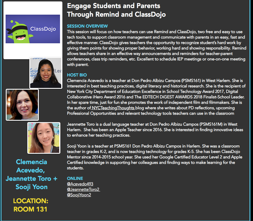 Acevedo493's tweet photo. Two more days for @EDxEDNYC Looking forward to sharing how teachers can make use of tech to enforce teacher-parent relationships. Follow the conversation via twitter using the hashtag #EdxEdRemindClassDojo @JeannetteToro2 @SoojiYoon2 @LeeAraoz
@jcoffey7
@teachershabazz https://t.co/R7Q95vClnk