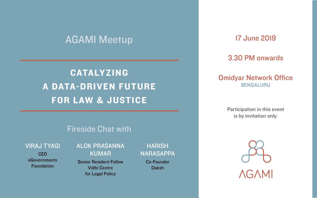Agami_In's tweet photo. Best solutions for society are those that are built when everyone shares their inputs & ideas. Leading innovators, practitioners & decision-makers are gathering at our next #AgamiMeetup to peak into a data-driven future for law & justice. To attend, write to: team@agamihub.org https://t.co/JCgn9qpbiM