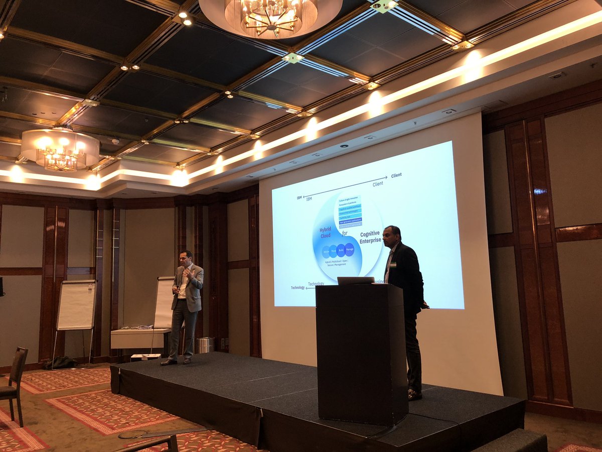 UVauth's tweet photo. Stefan Lutz explains how Cognitive Enterprise with its journey to cloud and hybrid cloud with Red Hat would help the clients in their cloud transformation and accelerating their business #caimcu https://t.co/5t9F5OUdQW