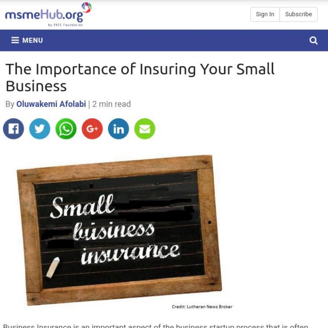 MsmeHub's tweet image. No business risk is free and #insuring your business will save your business from unfortunate events. This article shares the importance of insuring your small business. Learn more here; msmehub.org/article/2018/0…
.
#msmehub #smes #insure #naijahustle #naijasmallbusiness