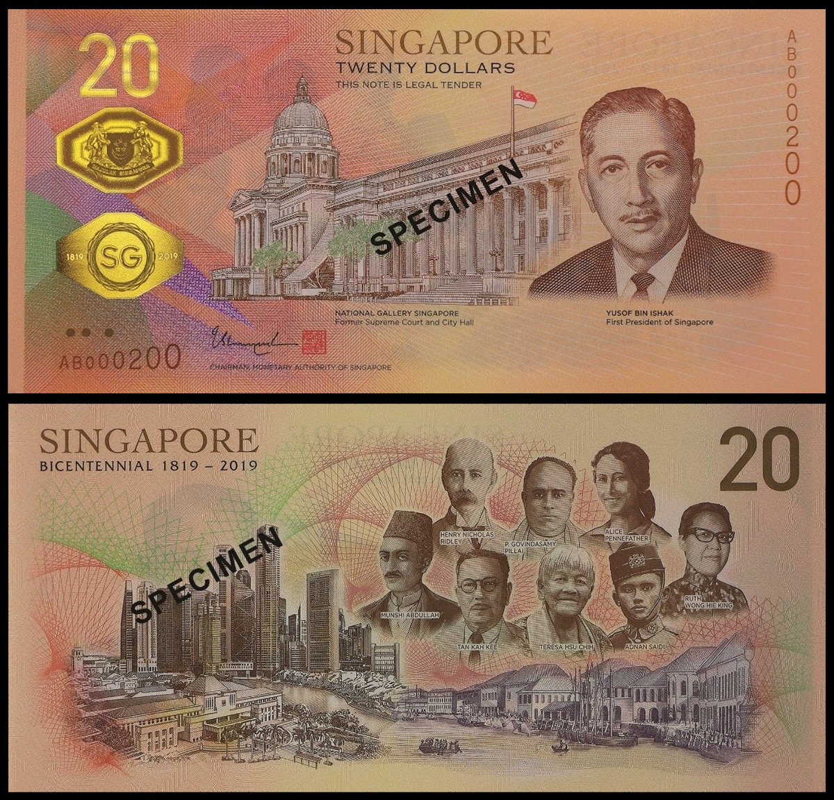 leehsienloong's tweet photo. The #SGBicentennial $20 commemorative note was launched tdy by President Halimah Yacob. I hope it will remind us of all those who worked to bring our nation here, and what they achieved to give Singapore a bright future together. – LHL https://t.co/bzaSyEnQry https://t.co/8TsN4cLKRS