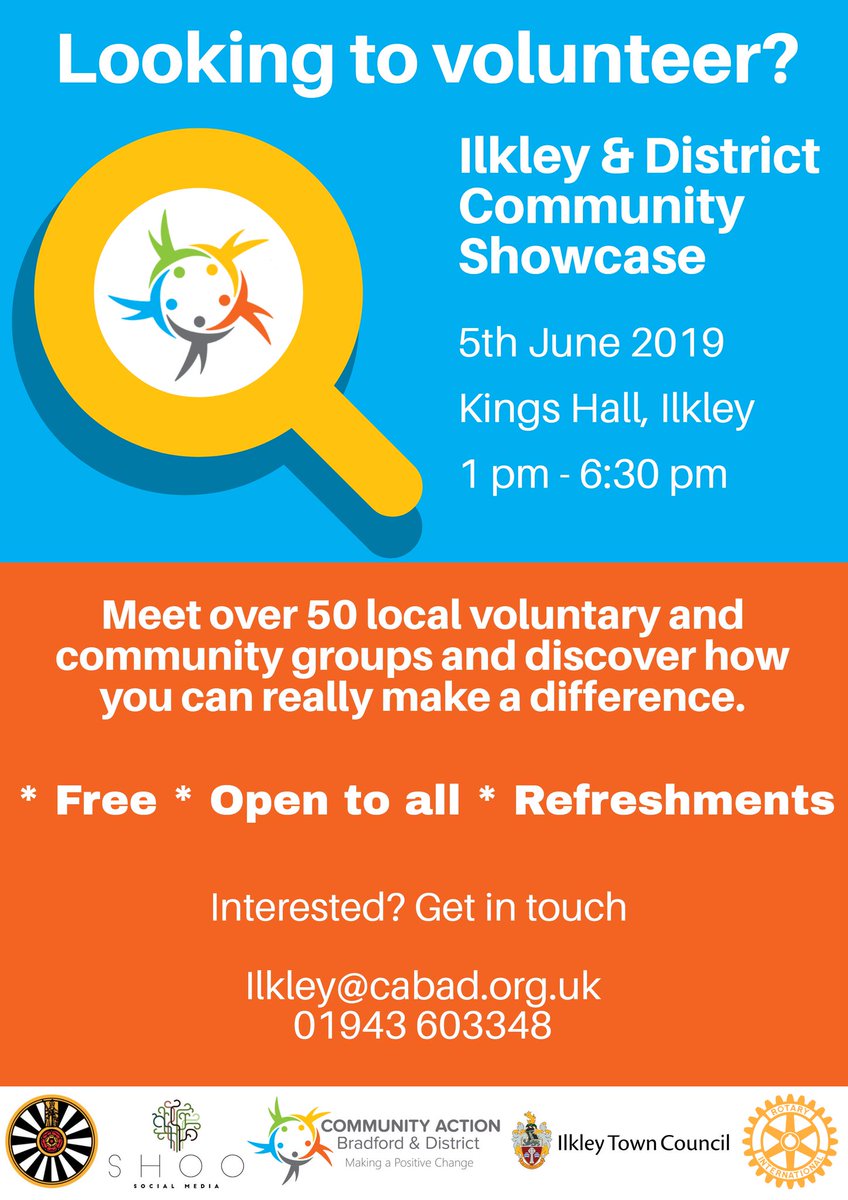 IsonIlkley's tweet photo. Looking forward to having a wander around the Ilkley and District Community Showcase at the Kings Hall this afternoon! ๐
#VolunteerWeek2019 #Ilkley #CommunityAction #FriendsofRotary https://t.co/Obxjlvsi7i