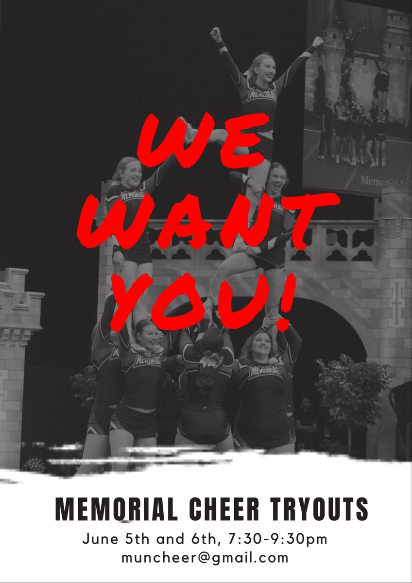 Tonight! Register online for tryouts happening tonight and Thursday. Just follow this link, EMT the tryout fee and complete the form! 
forms.gle/Zd3JpL3dCVBACU…

Do you have any questions? Want more information? Email muncheer@gmail.com for a tryout package!