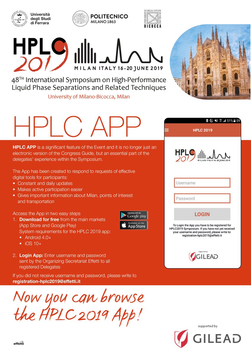 hplc2019's tweet photo. #HPLC2019 is right around the corner! Milan 16-20 June.
Free download HPLC app now available on App Store and Goole Play! https://t.co/X5YOZJndyp