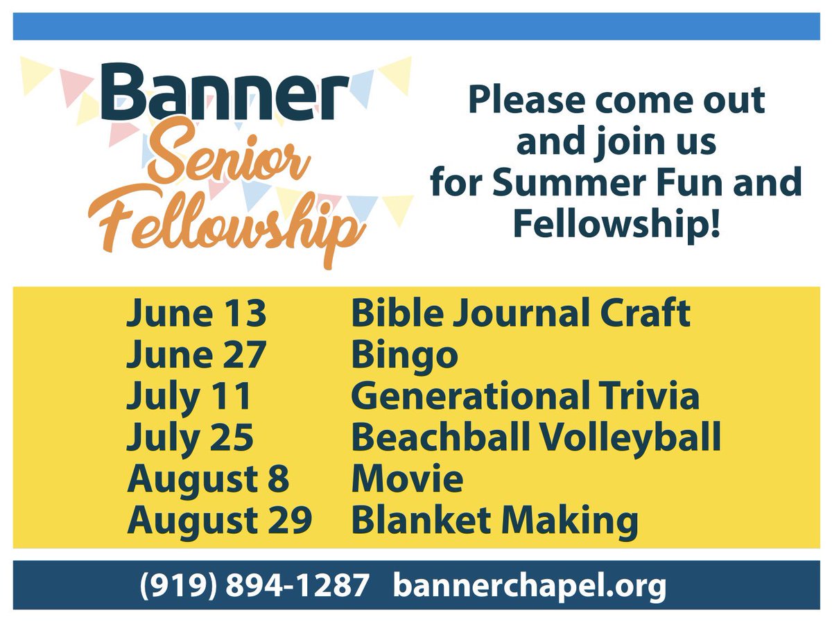 We have an exciting Summer plan for all ages. 

Our “Roar” VBS starts Sunday. Register on our website.  

Senior Adult activities in our CMC Building!

Stay tuned for more exciting news...