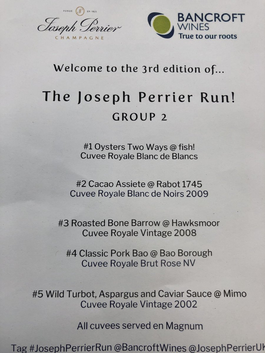 ChesilRectory's tweet photo. @BancroftWines @JosephPerrierUK 5 Cuvées in 5 restaurants #JoesphPerrierRun #normalwednesday https://t.co/bLk1RSdooZ
