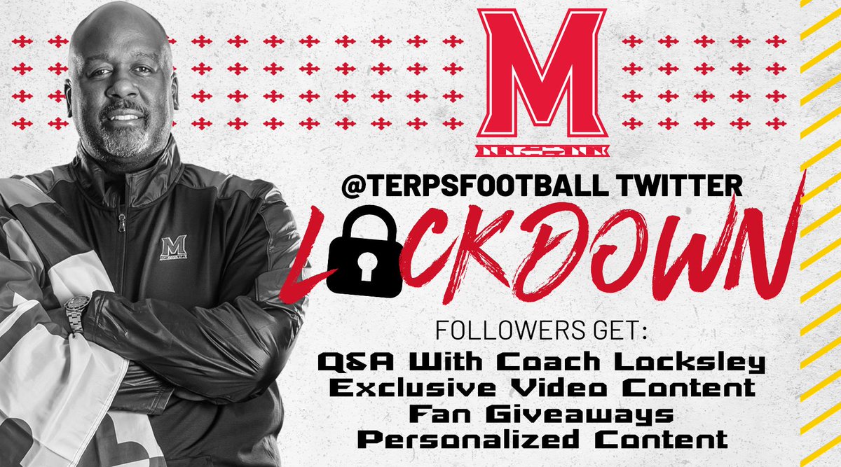 TerpsFootball's tweet image. ANNOUNCEMENT!!

Tomorrow @TerpsFootball is going under a #LOCKdown🔒! We are going private for 24 hours and ONLY our followers will have access to premium content! 

RT this post for a chance to win 4 SUITE TICKETS to the season opener vs. Howard on 8/31! #FTT