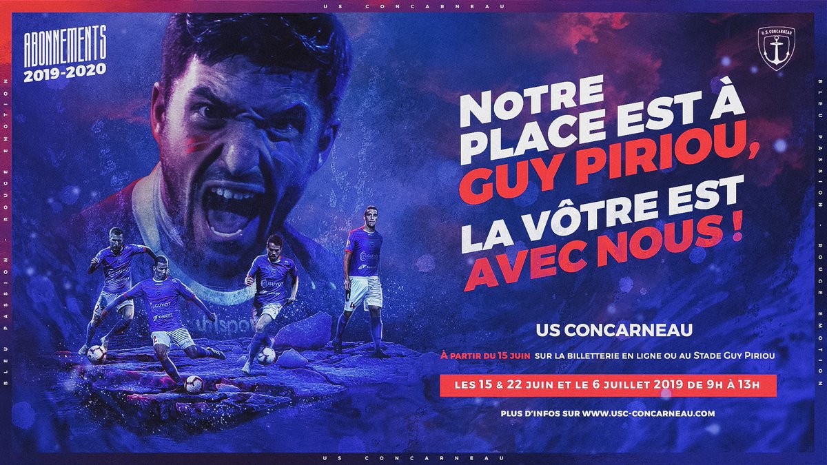 USConcarneau's tweet photo. La campagne d'abonnement 2️⃣0️⃣1️⃣9️⃣- 2️⃣0️⃣2️⃣0️⃣ est lancée !

📆 Réabonnement : samedi 8 juin de 9h à 13h au stade !

✅ Pour les nouveaux abonnés à partir du 15/06 : sur la billetterie en ligne ou aux trois permanences prévues

Toutes les informations ➡️ https://t.co/jAIPXdxKps https://t.co/ElffwE8RMh