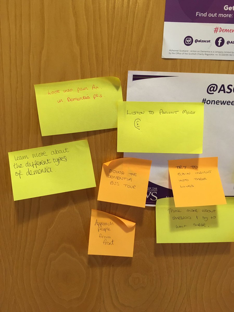 Presented to my Physiotherapy department in Langlands DME about Dementia Awareness. Got everyone to write their #oneweething after! Looking forward to hearing how they get on! @alzscot