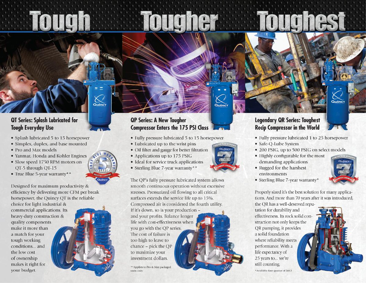 CBProcessCanada's tweet image. It doesn&apos;t get much tougher than this. You can always count on Quincy Compressor products to deliver. Build strong and durable, these compressors are sure to do the job. Contact us today and let us find the right compression system for you.

#Quincy #Aircompression #Compressors
