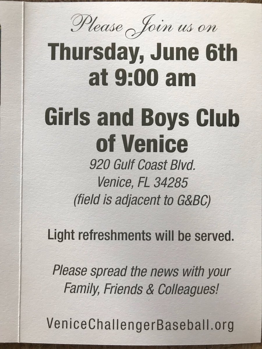 Everybody show out for the Challenger baseball club tomorrow at 9am at the Boys and Girls Club of Venice !! Refreshments, donuts, and muffins will be served. Students also can get hours for community service, bring as many people as you can !!💚💚