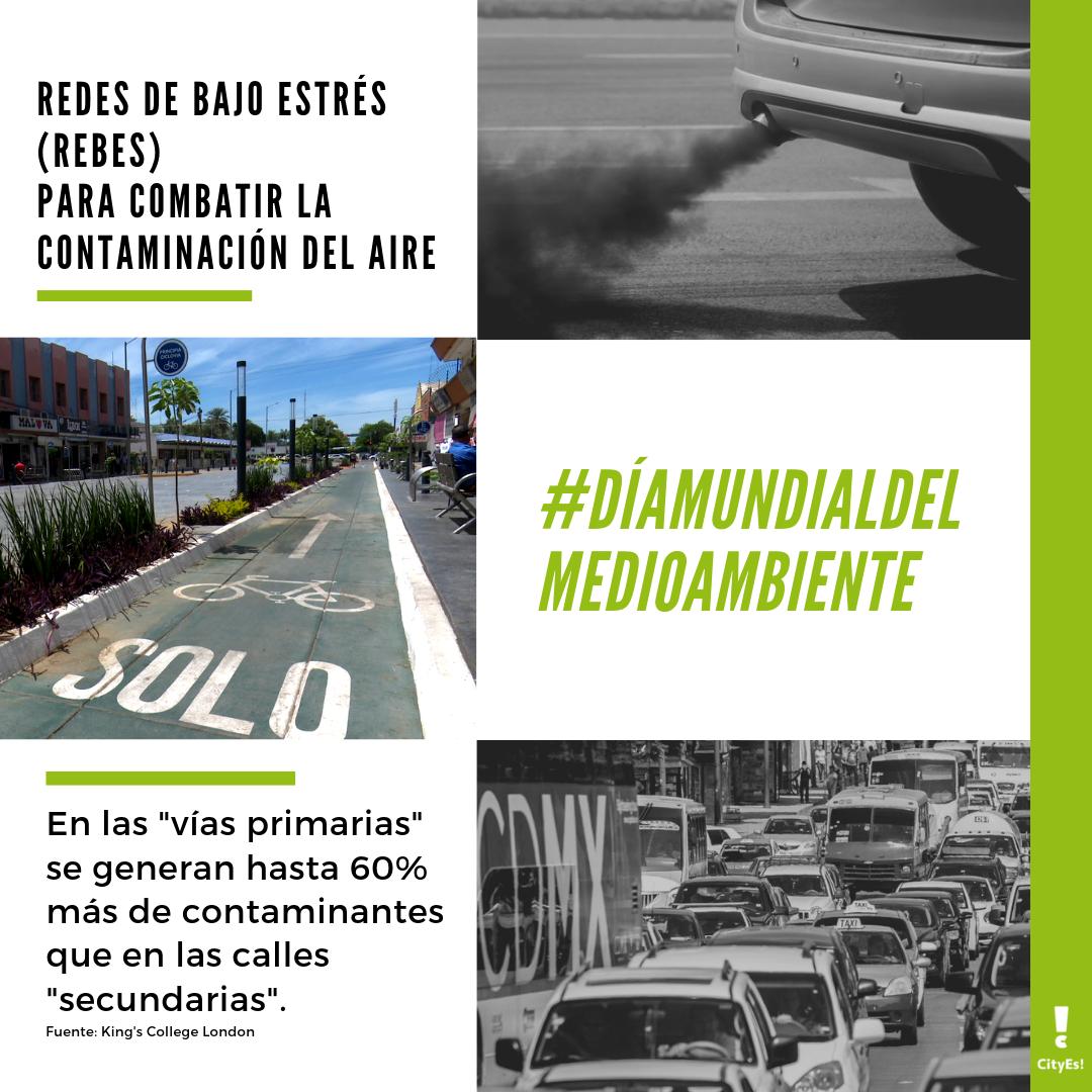cityesglobal's tweet photo. Este #DiaMundialDelMedioAmbiente está enfocado en reducir la contaminación del aire. Una forma de disminuir emisiones es generando Redes de Bajo Estrés #REBES que incentiven modos de transporte sostenibles y activos al tiempo que reducen el uso de autos particulares. https://t.co/03wVYJEeD3
