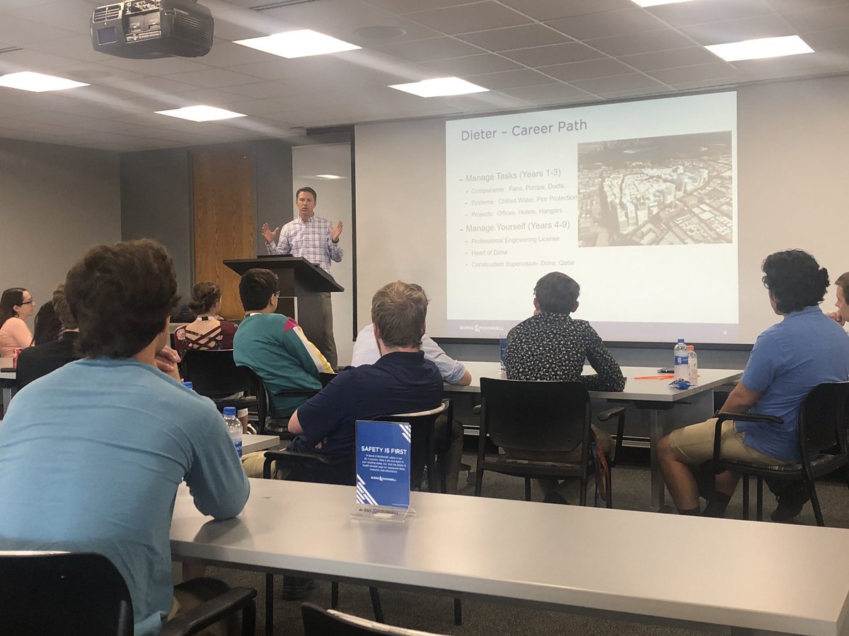 EERhoden's tweet photo. Mechanical Engineers @BurnsMcDonnell got creative today as they showed students at #EngineeringU Academy real world work! It’s a Ductulator Relay Race y’all! https://t.co/Fr2X7SGJ0W