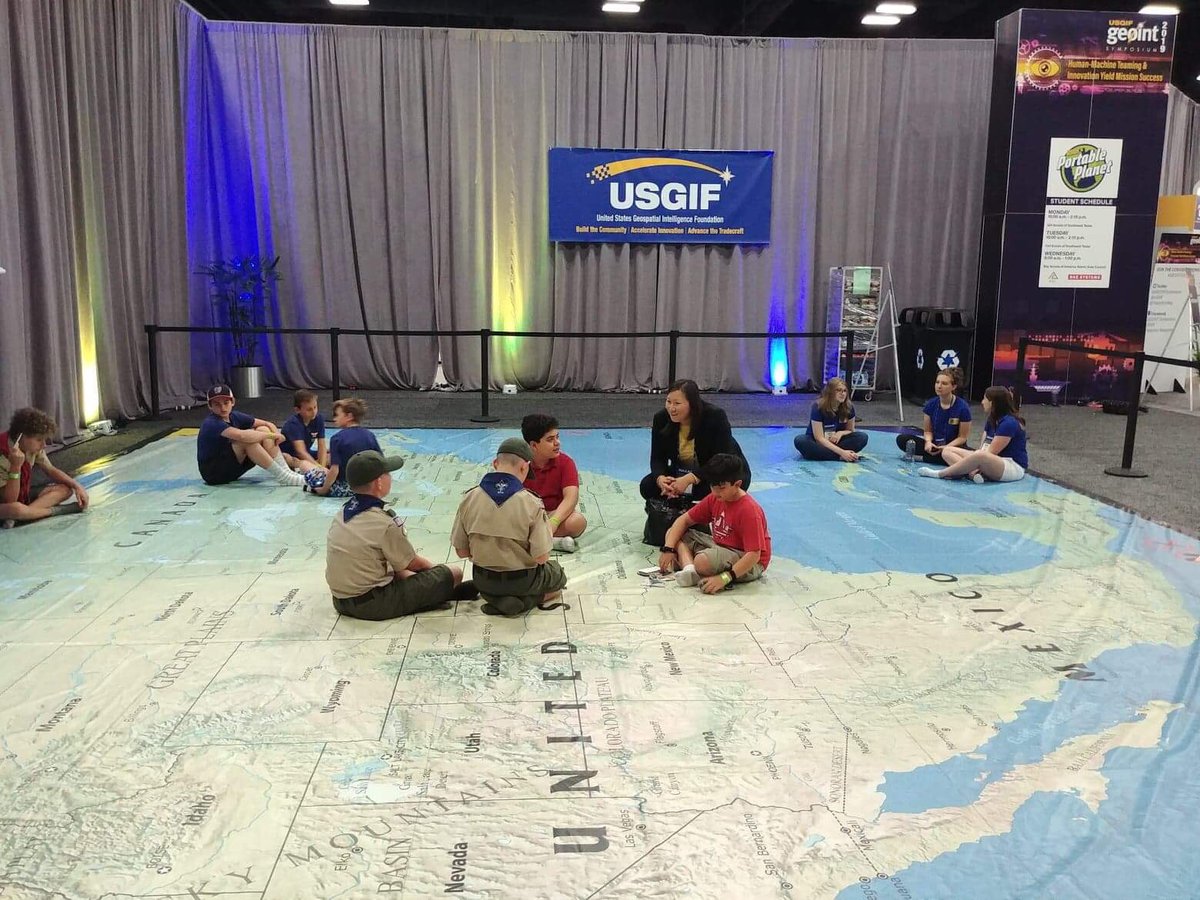 geographerliz's tweet photo. One amazing woman talking to some amazing kids on the #portableplanet part of the #EdGEOcation from @USGIFypg and @USGIF at #GEOINT19 @NGA_GEOINT https://t.co/c3pV6wbnnf