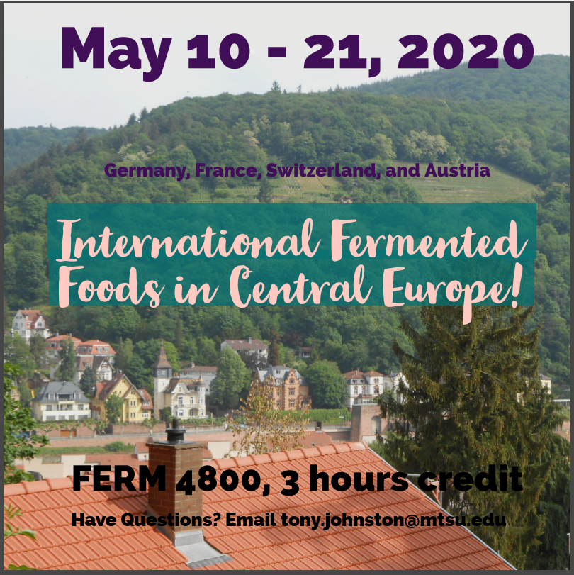MTfermentation's tweet photo. Interested in #mtsustudyabroad? You can go to Germany, France, Switzerland, and Austria in May 2020! Scholarships are available. Contact Tony Johnston for more information. @MTSUNews @MTSUstudyabroad #truebrew #mtsufermentation https://t.co/iGU3qzcGEo
