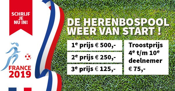 nog 2 dagen #wk2019 Doe jij al mee met #deherenbospool ?
Kijk op herenbos.nl/herenbospool  voor meer info.
#oranjeleeuwinnen #oranjeleeuwinnenforthewin