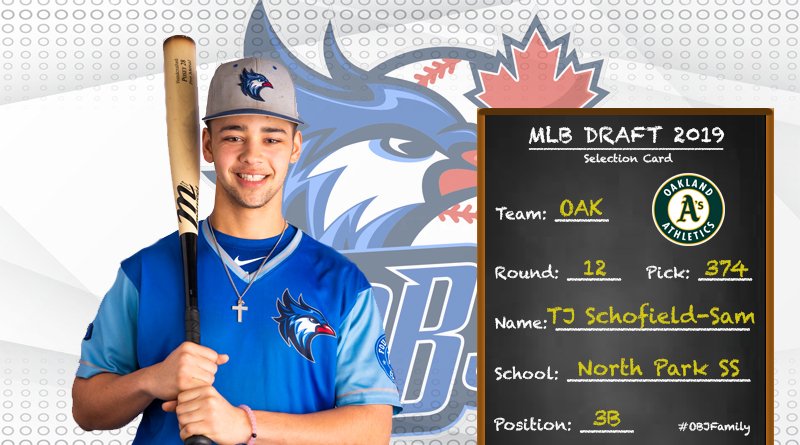 OntarioBlueJays's tweet image. Congratulations to SS TJ Schofield-Sam (@TJSchofieldSam) on being selected in the 12th Round, 374th Overall by the @Athletics! #MLBDraft2019 #OBJFam