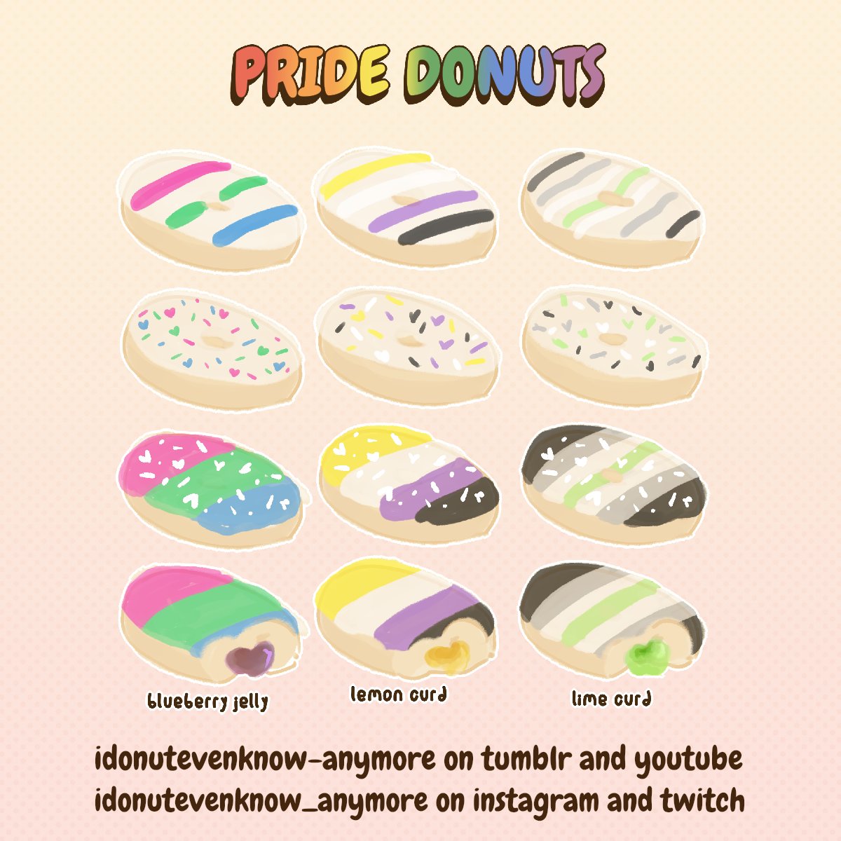 donutJAMart's tweet image. Alrighty here we go! I'm very sorry for not including a couple of them. I kinda just wanted to do something for #pridemonth then I rushed it and posted it before including a couple.

I apologize but I was just a bit excited and got carried away, but I updated it. Hope you enjoy!