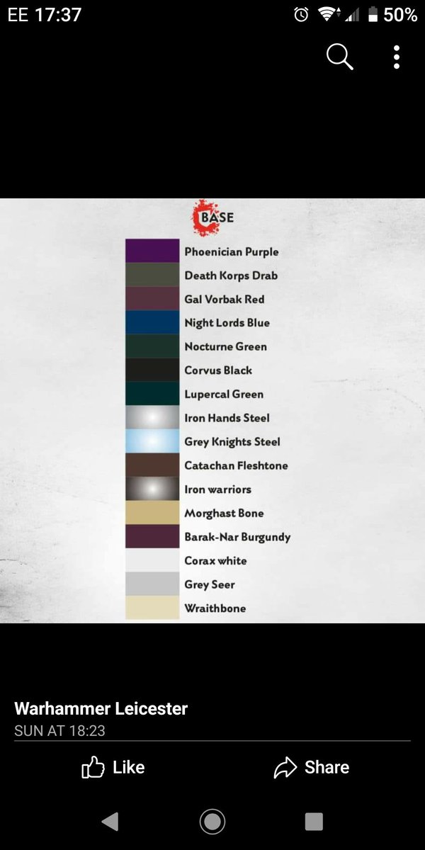 Warrior Paints Colour Chart