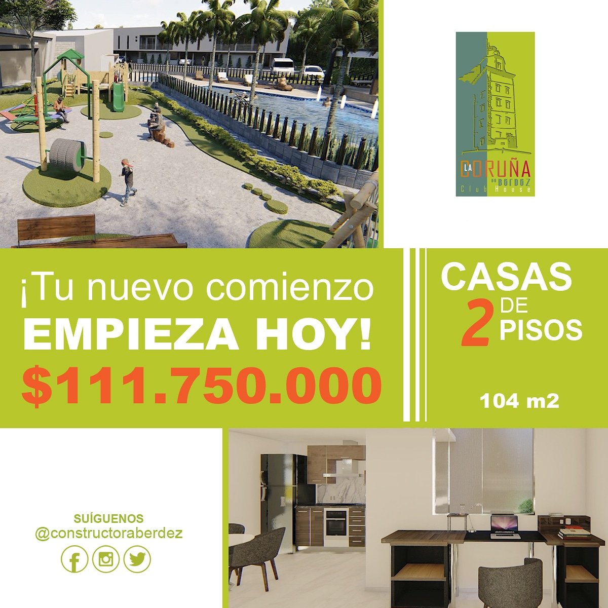ConstructoraBe5's tweet image. Tu eliges como quieres vivir 👨‍👩‍👧‍👦🔑🏡 Últimas CASAS 2 PISOS, área 104 m2, por sólo $111.750.000.
☎️ Llámanos al 322 8177336 bitly./CasasNeiva 🚩 #Neiva #FelizMiercoles