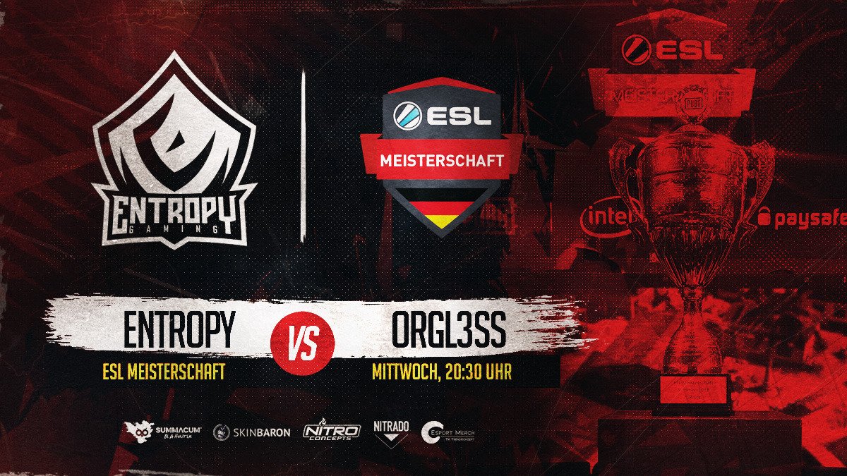 Entropy (@entropygaming) on Twitter photo Für unser CS:GO-Team startet heute die #ESLMeisterschaft Divison 2. Unser Gegner im Kampf um die ersten Punkte wird #Orgl3ss sein. Da <a href="/R0BINH00Dcsgo/">R0BINH00D</a> im Urlaub ist wird @marc__cs für ihn spielen.
⏰ 19:30
📺 twitch.tv/esl_csgob_de
<a href="/summacum_works/">SUMMACUM®</a> <a href="/SkinBaronDE/">SkinBaron.de</a> <a href="/TKtrendkonzept/">ESport Merch</a> Für unser CS:GO-Team startet heute die #ESLMeisterschaft Divison 2. Unser Gegner im Kampf um die ersten Punkte wird #Orgl3ss sein. Da <a href="/R0BINH00Dcsgo/">R0BINH00D</a> im Urlaub ist wird @marc__cs für ihn spielen.
⏰ 19:30
📺 twitch.tv/esl_csgob_de
<a href="/summacum_works/">SUMMACUM®</a> <a href="/SkinBaronDE/">SkinBaron.de</a> <a href="/TKtrendkonzept/">ESport Merch</a>