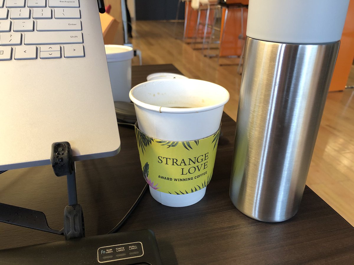 rachelandrew's tweet image. Dealing with the #csswg lack of coffee situation by getting one in my insulated cup and one for now.