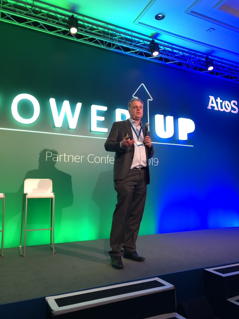 LuizDomingos2's tweet photo. @JHickischBiz introducing Atos Orchestration platform to our partners #PowerUpPartner19 https://t.co/C38ZdBcfUq