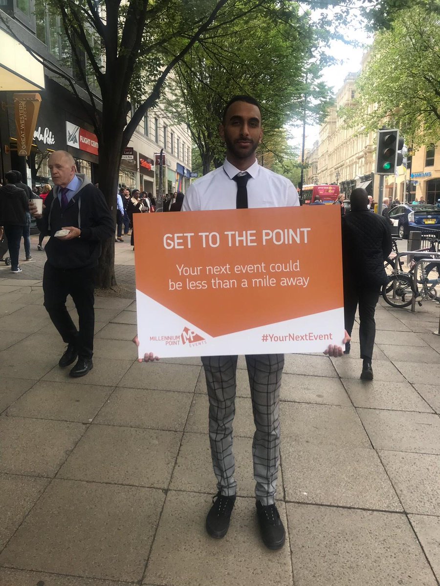 millenniumpoint's tweet photo. Have you spotted one of our get to the point walking boards around Birmingham City Centre today? We’d love to see any selfies you get with the guys #yournextevent #eventprofs #Birmingham https://t.co/MU00bVyQok