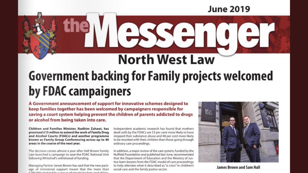 DivorceAdviser's tweet photo. News that a campaign to save @FdacNu launched by @HallBrownLaw and backed by other professional firms has won the backing of Sec of State @nadhimzahawi who have granted £15m to help roll out FDAC. Here’s the front of June’s @ManLawSoc #Messenger. #FDAC #savefdac #familylaw 👏🙌❤️ https://t.co/fyM4tqbcO6