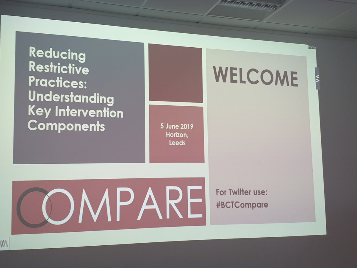 AvrilBarnes9's tweet photo. Amazing opportunity to listen to some fantastic speakers #BCTcompare #reducingrestrictiveinterventions #NIHR #Horizonleeds https://t.co/PJaGL4lxhq