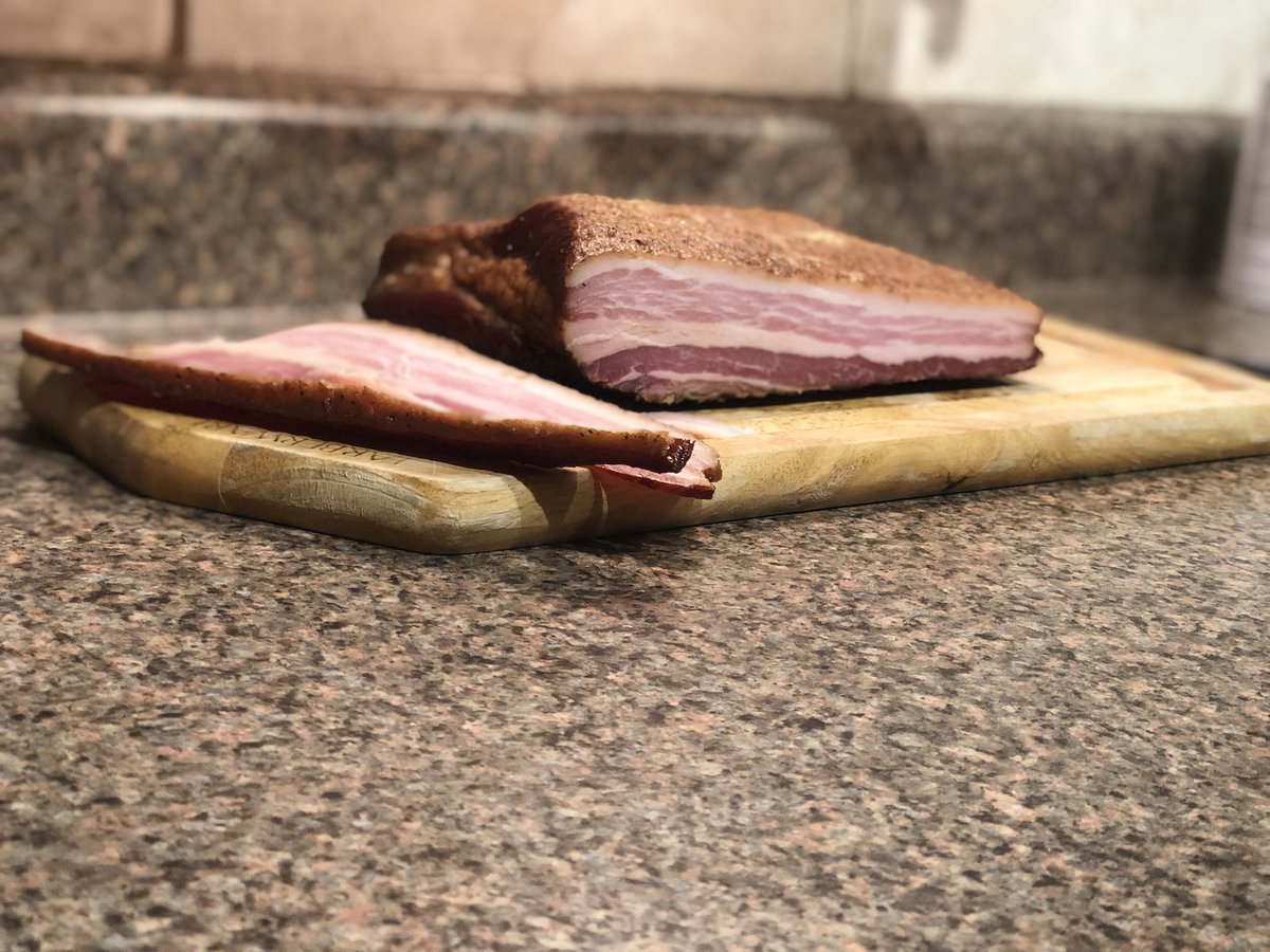 DAWeatherford's tweet photo. Finished product.  Homemade bacon.  (ZERO turkeys were harmed during this process...) https://t.co/pfPDeK0ScS