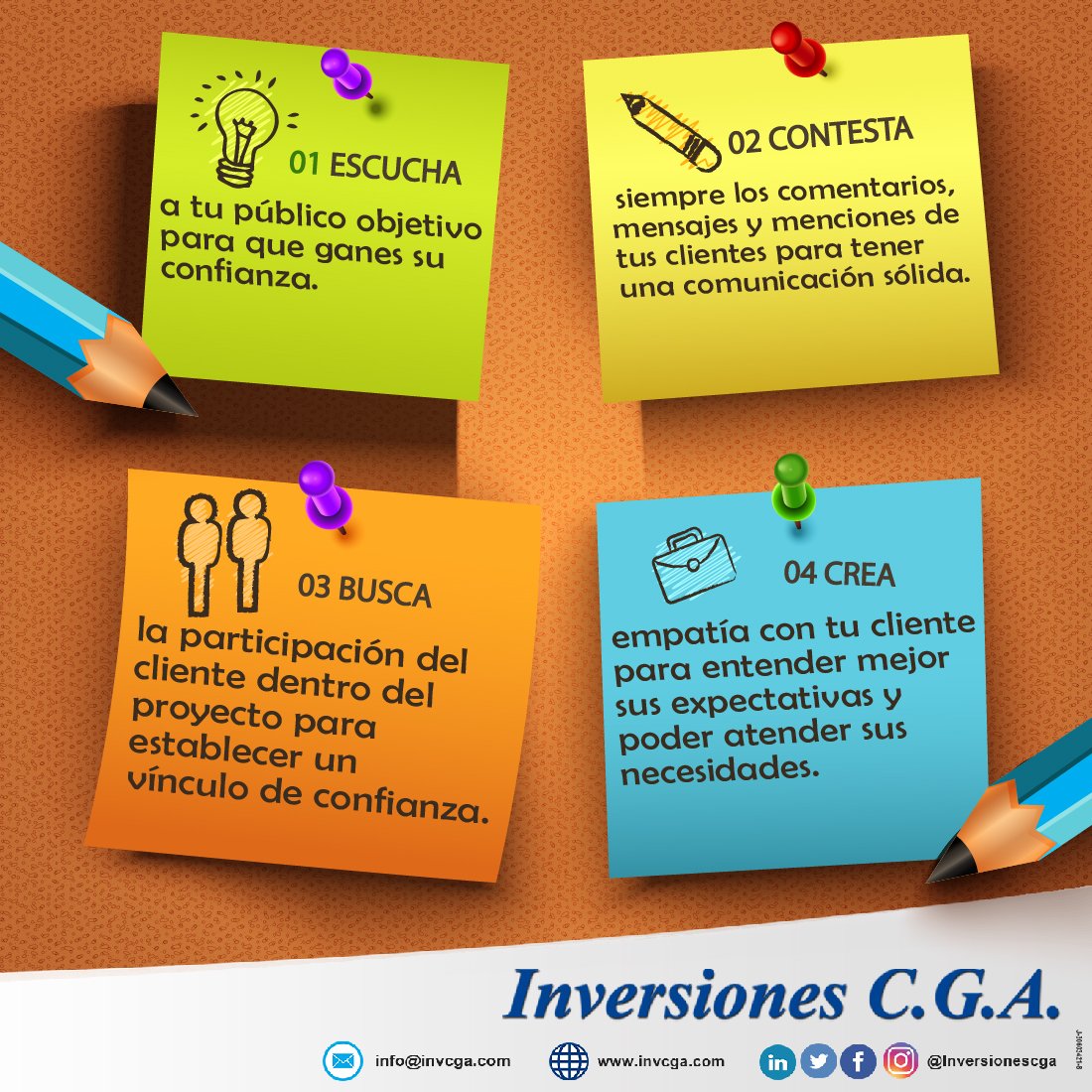 InversionesCGA's tweet photo. Construir una buena relación con tu cliente te ayudará a establecer confianza y conexiones que tendrán como resultado los beneficios que esperas. Por eso, compartimos contigo una serie de tips que deberías saber. 

#CGATips https://t.co/TMrQKcAJht