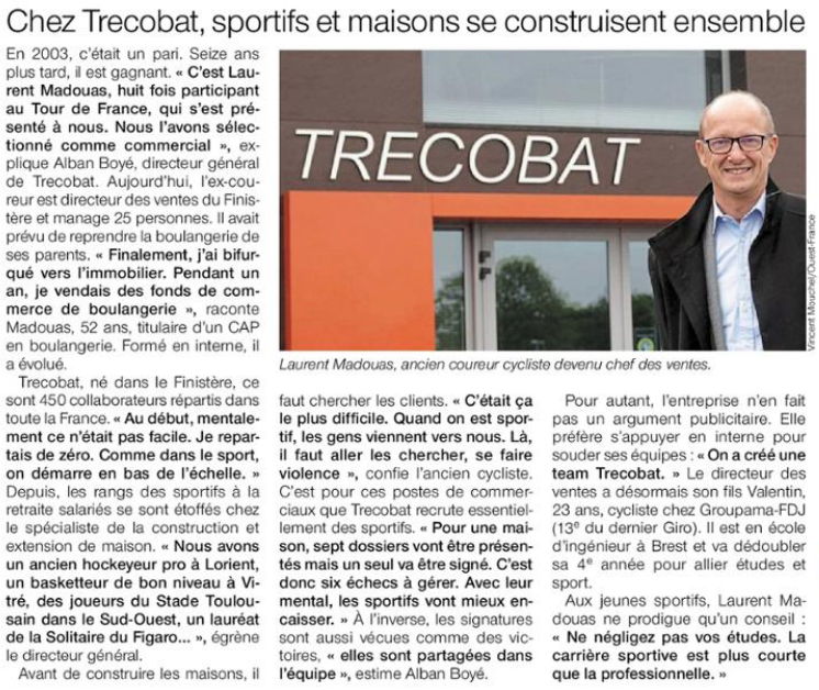 [#SPORT] Trecobat et le sport c'est une longue histoire ! Découvrez le portrait de Laurent Madouas, Directeur de Ventes #Finistère et ancien coureur cycliste professionnel sur <a href="/OuestFrance/">Ouest-France</a> #TeamTrecobat #RSE