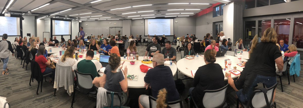 DrHutchLSR7's tweet photo. Day 2 of #r7bist with @LSR7 and @MartyHuitt ! It’s a good problem to have when you have to take a panoramic photo to fit all your teachers in! Here’s to stretching our brains this morning! #mustangnation #R7LEADS https://t.co/vvJslm8Tqn