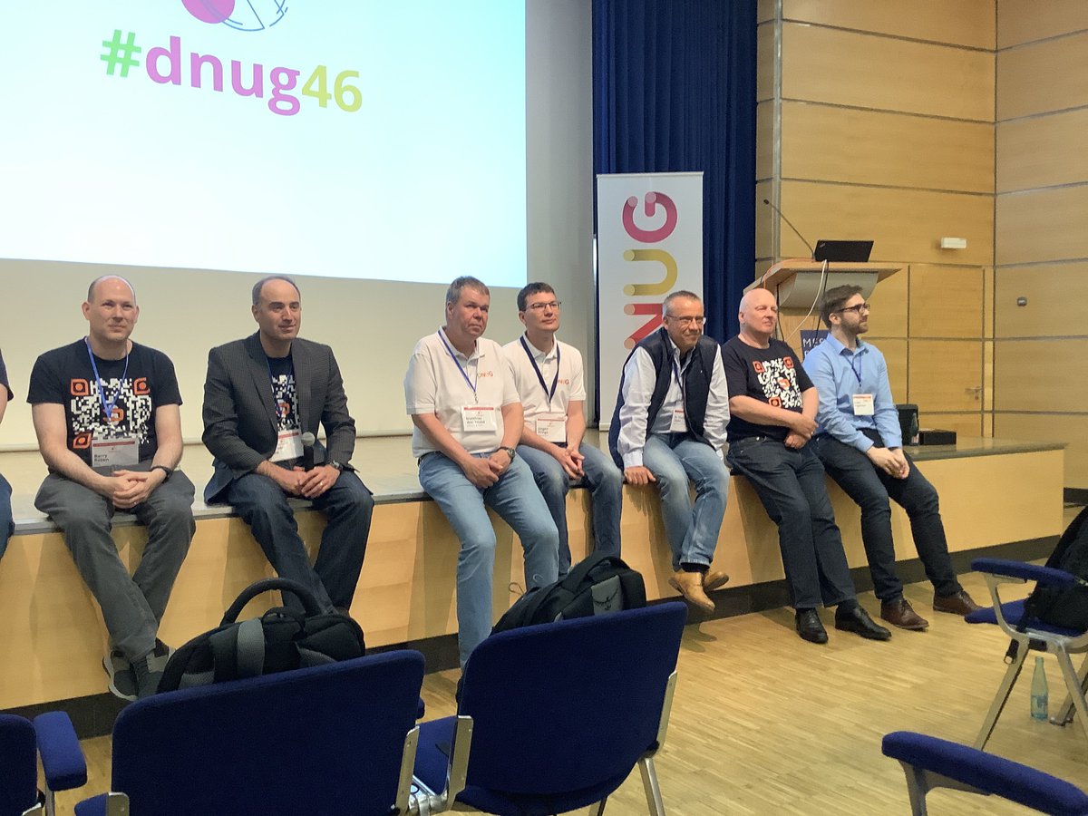 theoheselmans's tweet photo. Lots of HCL faces on stage for the closing Q&A at #dnug46 .
Thanks for your openness and for listening! https://t.co/s7Mnafg4QB