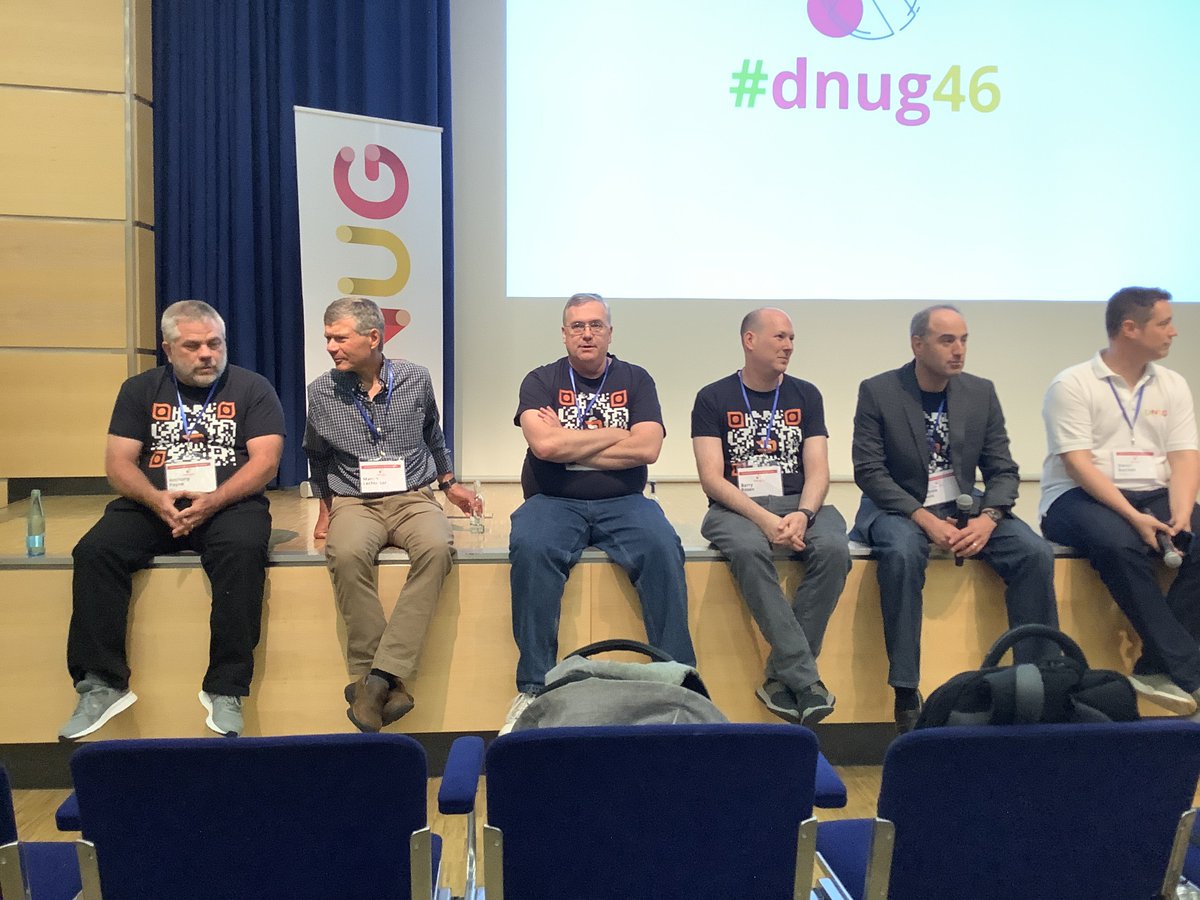 theoheselmans's tweet photo. Lots of HCL faces on stage for the closing Q&A at #dnug46 .
Thanks for your openness and for listening! https://t.co/s7Mnafg4QB