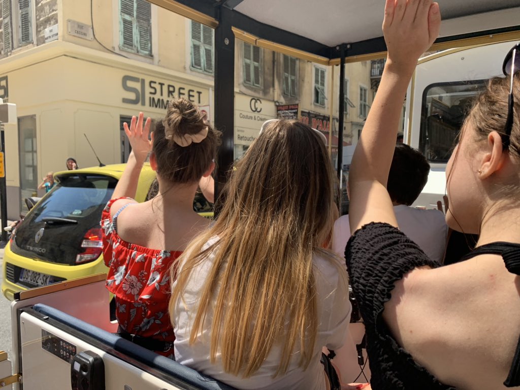 MonacoTrip's tweet photo. Bonjour from Nice! Students were enthusiastic and excited to greet everyone they passed on our guided tour. Cries of ‘bonjour’ ‘ca va?’ poured out from our train to all of the city! @DownendschNews @CLove49851570 @lisaj_howell https://t.co/Ig15r0E67S
