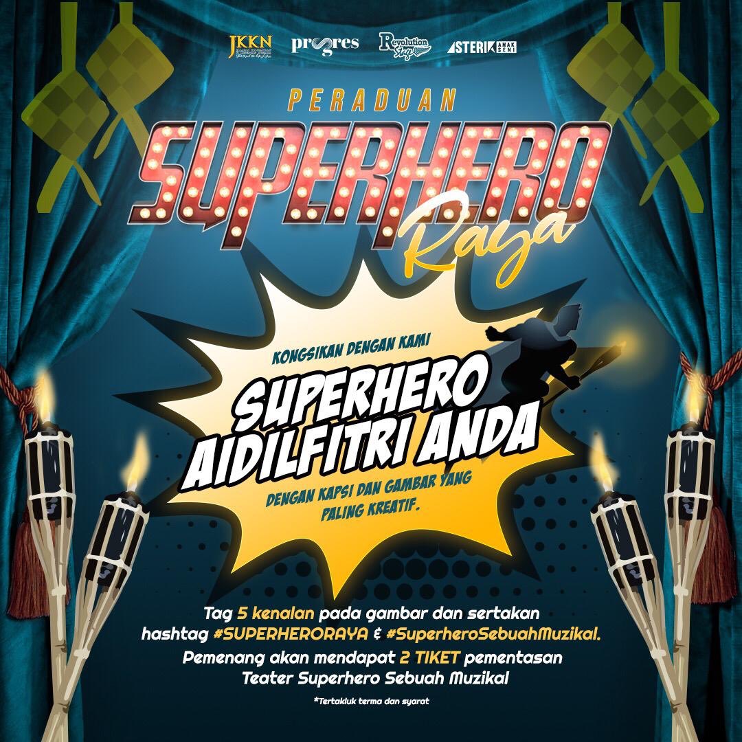 ahmaddghani's tweet photo. #SUPERHERORAYA
#SuperheroSebuahMuzikal

Gais malam nanti sebelum tidur jangan lupa kongsikan gambar anda dan ikut prosedur yg ditetapkan. 2 tiket berharga RM50 (seat depan noks) mampu menjadi milik muuuuu! Ayuh!

@creeptheatrics @pentasupm @teaterrimbaukm https://t.co/WC7HfWhkj7