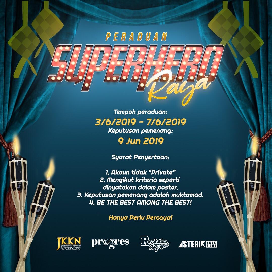 ahmaddghani's tweet photo. #SUPERHERORAYA
#SuperheroSebuahMuzikal

Gais malam nanti sebelum tidur jangan lupa kongsikan gambar anda dan ikut prosedur yg ditetapkan. 2 tiket berharga RM50 (seat depan noks) mampu menjadi milik muuuuu! Ayuh!

@creeptheatrics @pentasupm @teaterrimbaukm https://t.co/WC7HfWhkj7
