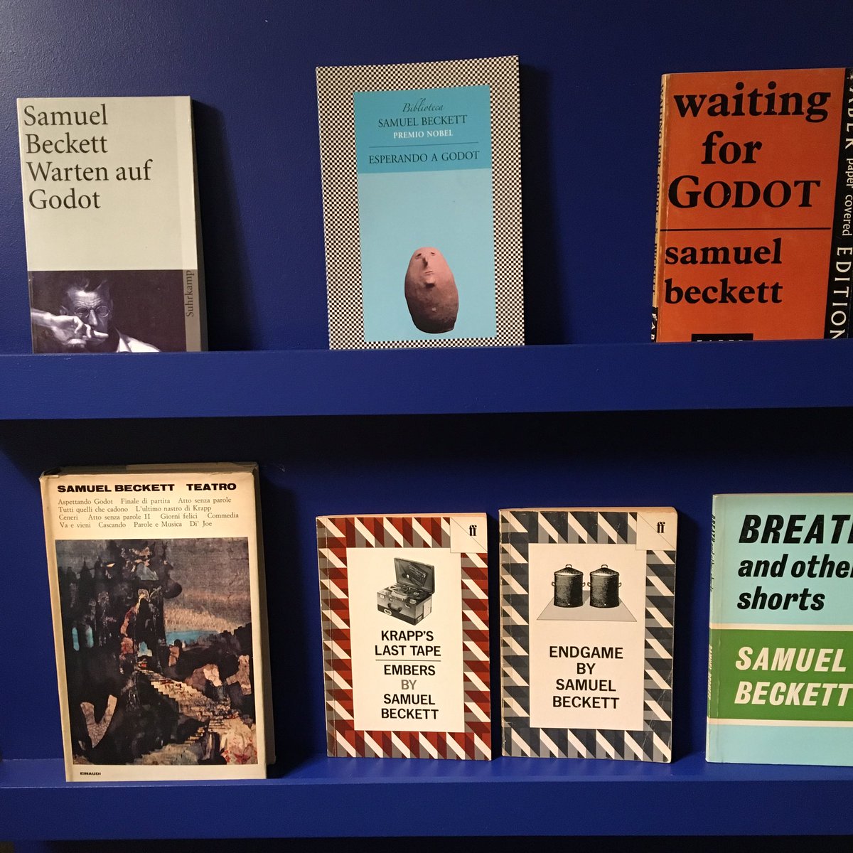vcky_rchrdsn's tweet photo. @J_Wilkinson_Art @PatrickHawe @picadorbooks @beckett_letters @BeckettSociety @StagingB @IrishLitSoc @LonIrishWriters @winwomenuk @beckettcentre We’ve been collecting editions of Beckett plays for the exhibition #WhatWhere https://t.co/CzjEjufzIs