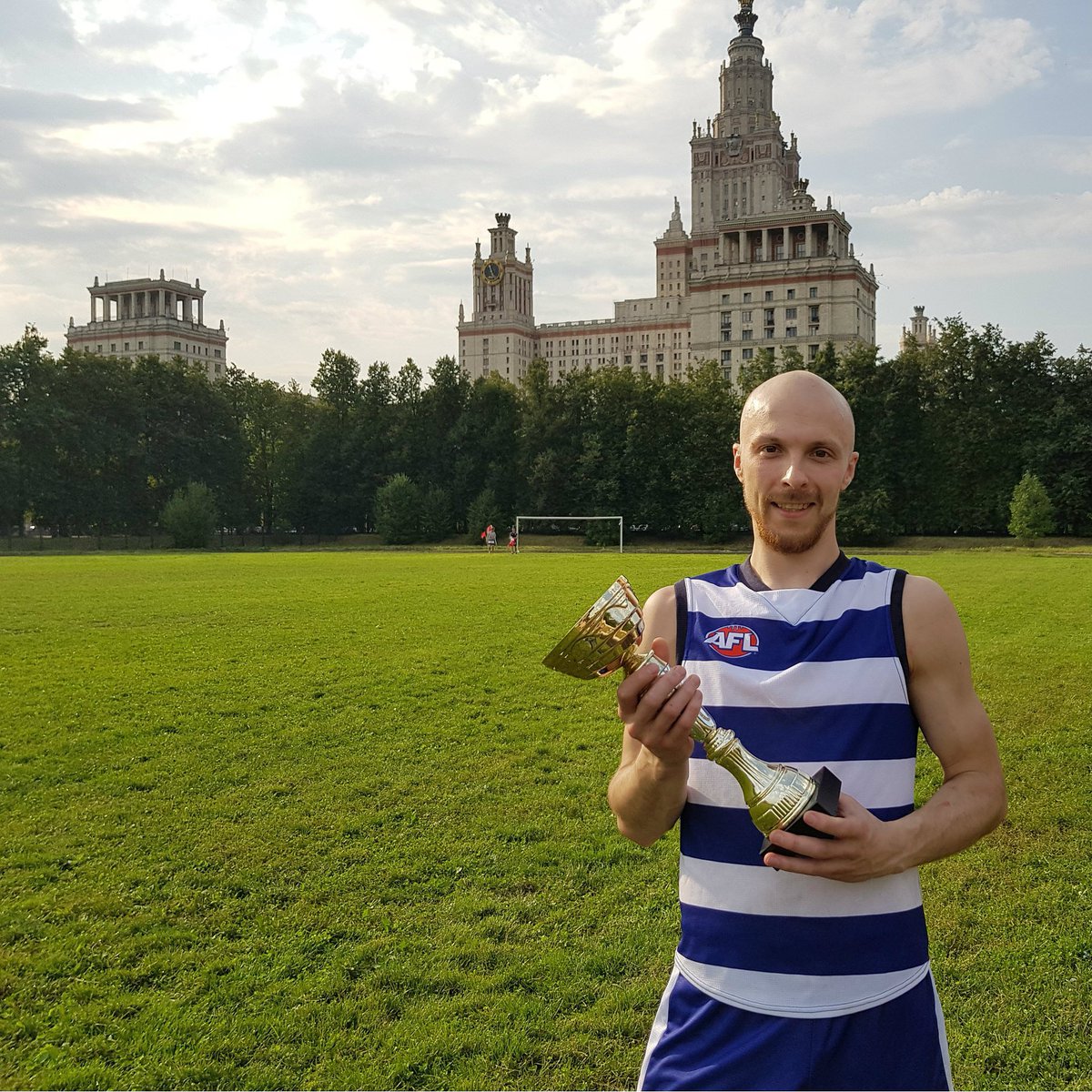 SpbCats's tweet photo. This is our cup! @amanpavel is holding it #spbcats #AFLSPb #footy #spbfooty #afleurope #aflcats #russianfooty #aflupdates https://t.co/WggrxShgYv