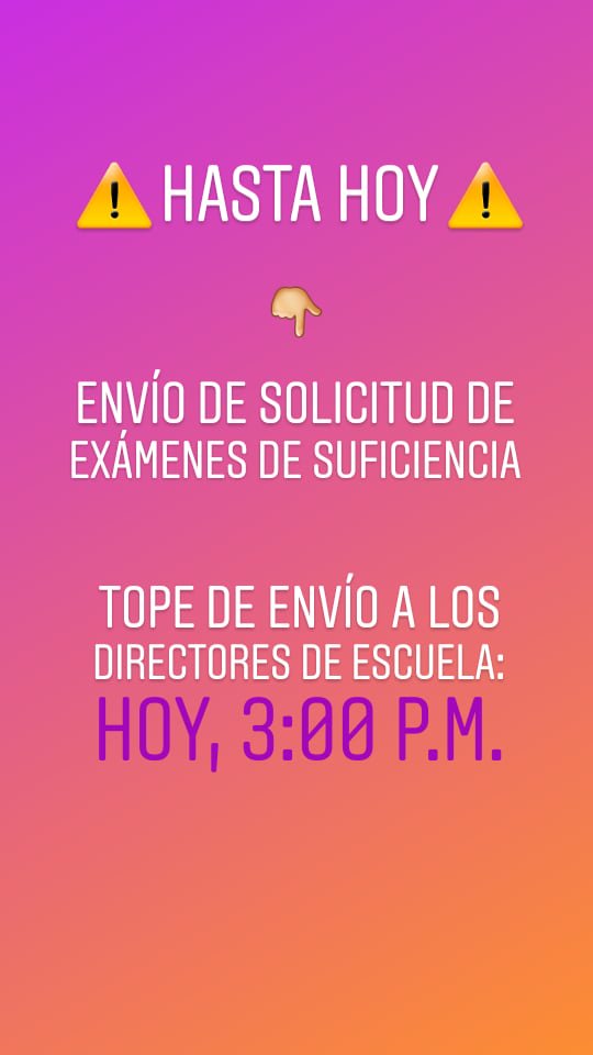 ⚠️ Aviso ⚠️
Hoy #5Jun, fecha tope para la entrega de solicitud de exámenes de suficiencia a los directores de escuela, hasta las 3:00 p.m.
#UNIMET