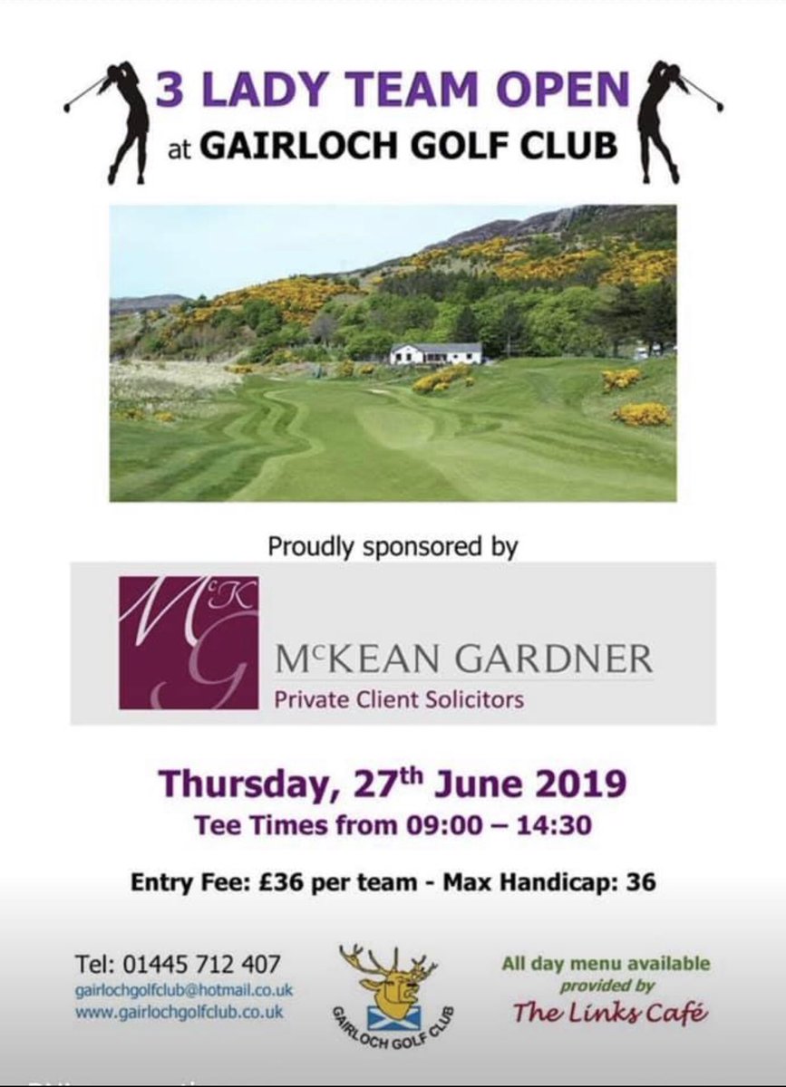 mckeangardner's tweet photo. Proud to be sponsoring the 3 Lady Team Open @GairlochGolf in nearly 3 weeks. Hoping for some ☀️! #gairloch #scotland #golf https://t.co/0HXujpy1F3
