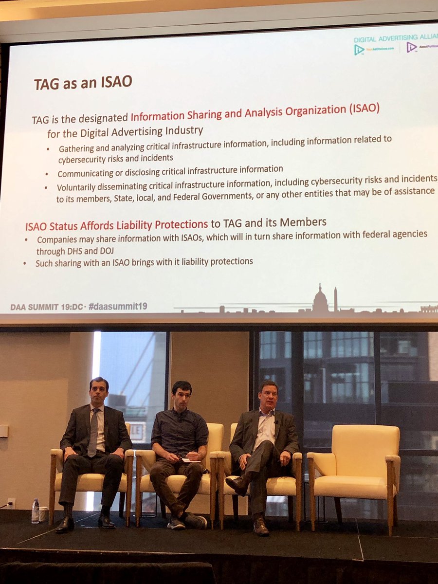 Rachel_N_Thomas's tweet photo. Our fearless @TAG_today CEO @mikezaneis talking about TAG’s role as the info-sharing hub for the digital advertising industry and how industry partnership led to the takedown of #drainerbot. #GetTAGed #DAASummit19 #ISAO #malvertising https://t.co/sly9YSpYck