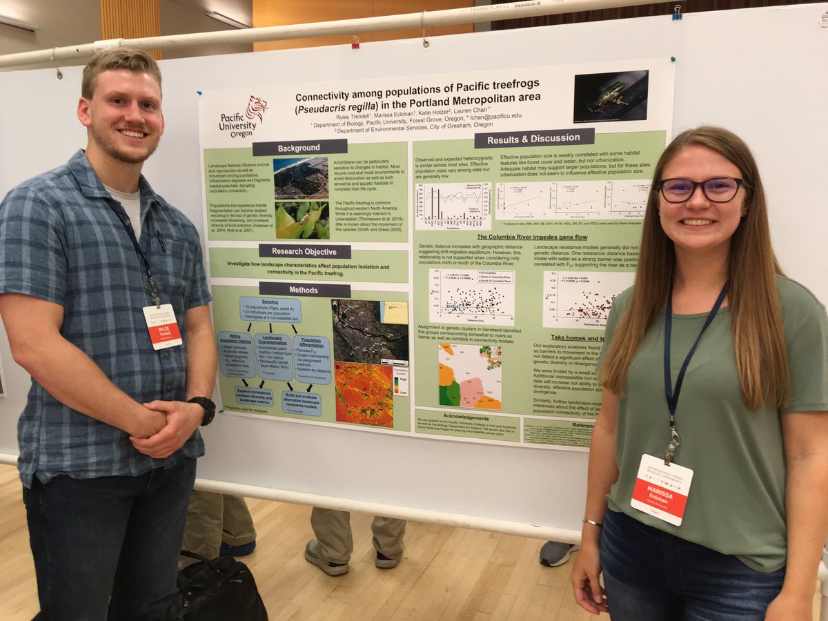 chanlaurenm's tweet photo. Proud of @pacificu @pacificubiology senior Rylee Trendell and recent grad Marissa Eckman. They gave an awesome poster on Pacific treefrog landscape genetics at #iuwc2019. https://t.co/XRHSZxGPLe