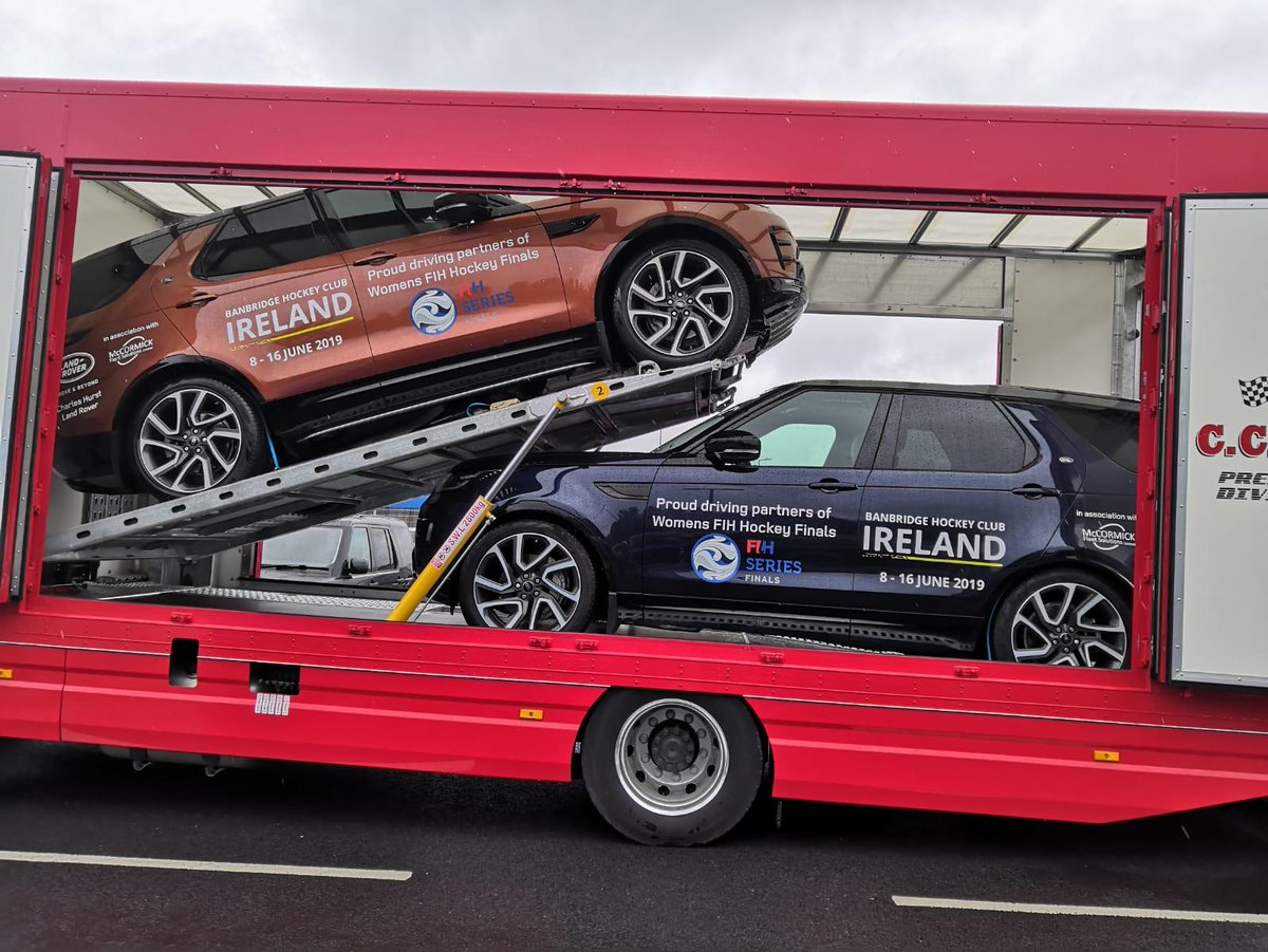 LR_Belfast's tweet photo. Charles Hurst  Land Rover are proud driving partners of the Women's @FIH_Hockey  Series Finals which are being held in #Banbridge Hockey Club from 8th -16th June! Check out our beautifully branded #LandRoverDiscovery which are on their way to the playing fields today! https://t.co/7vUfXzK6f0