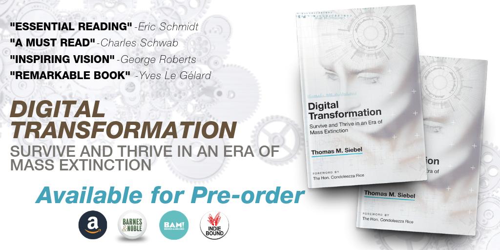 My book, 𝘋𝘪𝘨𝘪𝘵𝘢𝘭 𝘛𝘳𝘢𝘯𝘴𝘧𝘰𝘳𝘮𝘢𝘵𝘪𝘰𝘯, is available for pre-order. I describe how #CloudComputing, #BigData, #AI, and #IoT are transforming business and government. I provide a roadmap to seize these technologies as a strategic opportunity. digitaltransformation.ai