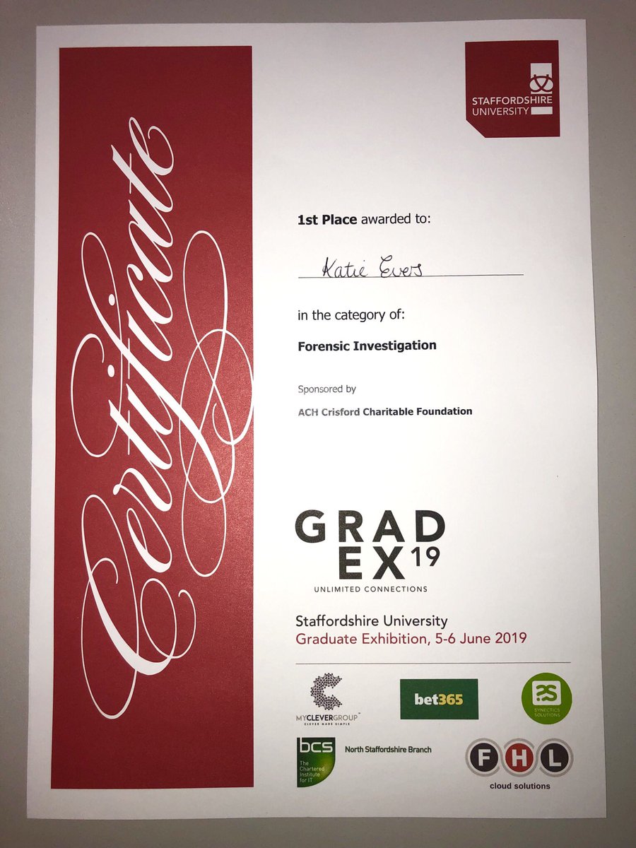 everskatie2's tweet photo. Can’t believe I have just won 1st place at Gradex 2019 with my final year project presentation! So proud of myself for creating such an interesting and important project! I can’t wait to see what the future holds 👩🏻‍🎓😀 #Gradex19 #StaffsUniGradEx @StaffsCJF_Dept https://t.co/52M94kOjkD