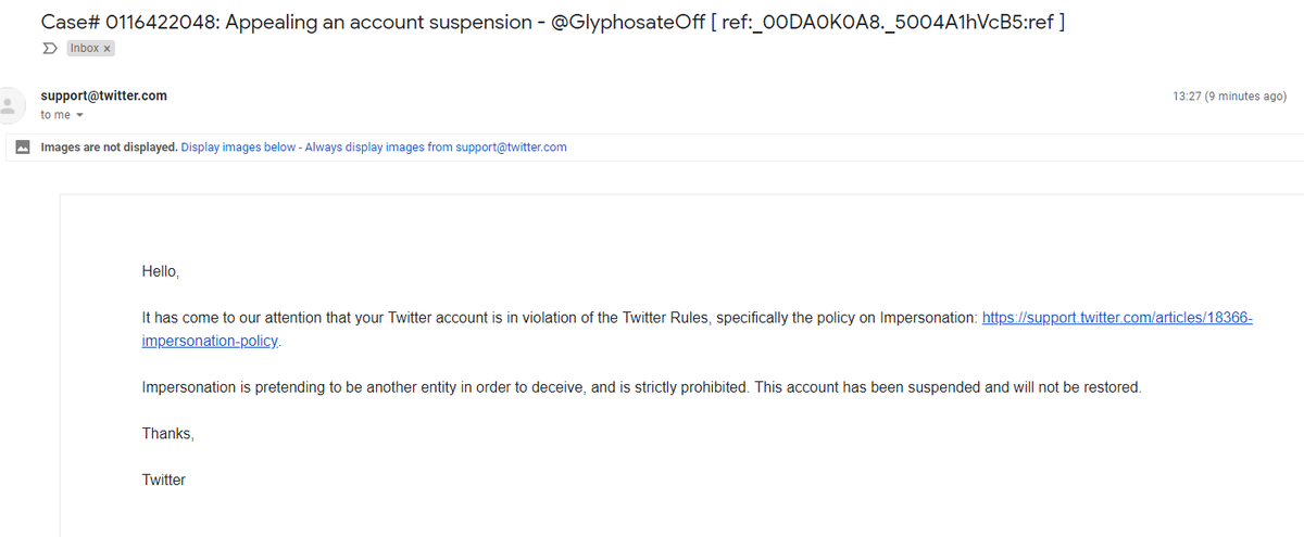 CitronAlcalin's tweet photo. Instant révélation, je faisais quelques fois des blagues plus ou moins drôles sur le compte @GlyphosateOff que j'ai découvert à ma grande surprise suspendu sans raison apparente ce matin.

Mon méfait ? Insultes ? Harcèlement ?

Bien pire.

J'ai usurpé l'identité d'une MOLÉCULE. https://t.co/XrwTLQNRlQ